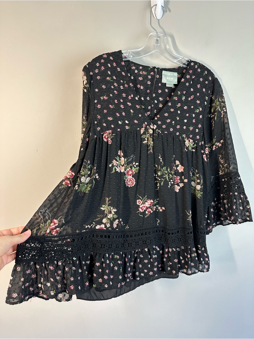 Maeve Anthropologie Black Floral Lace Blouse Size M Cottagecore Whimsigoth - Picture 6 of 11
